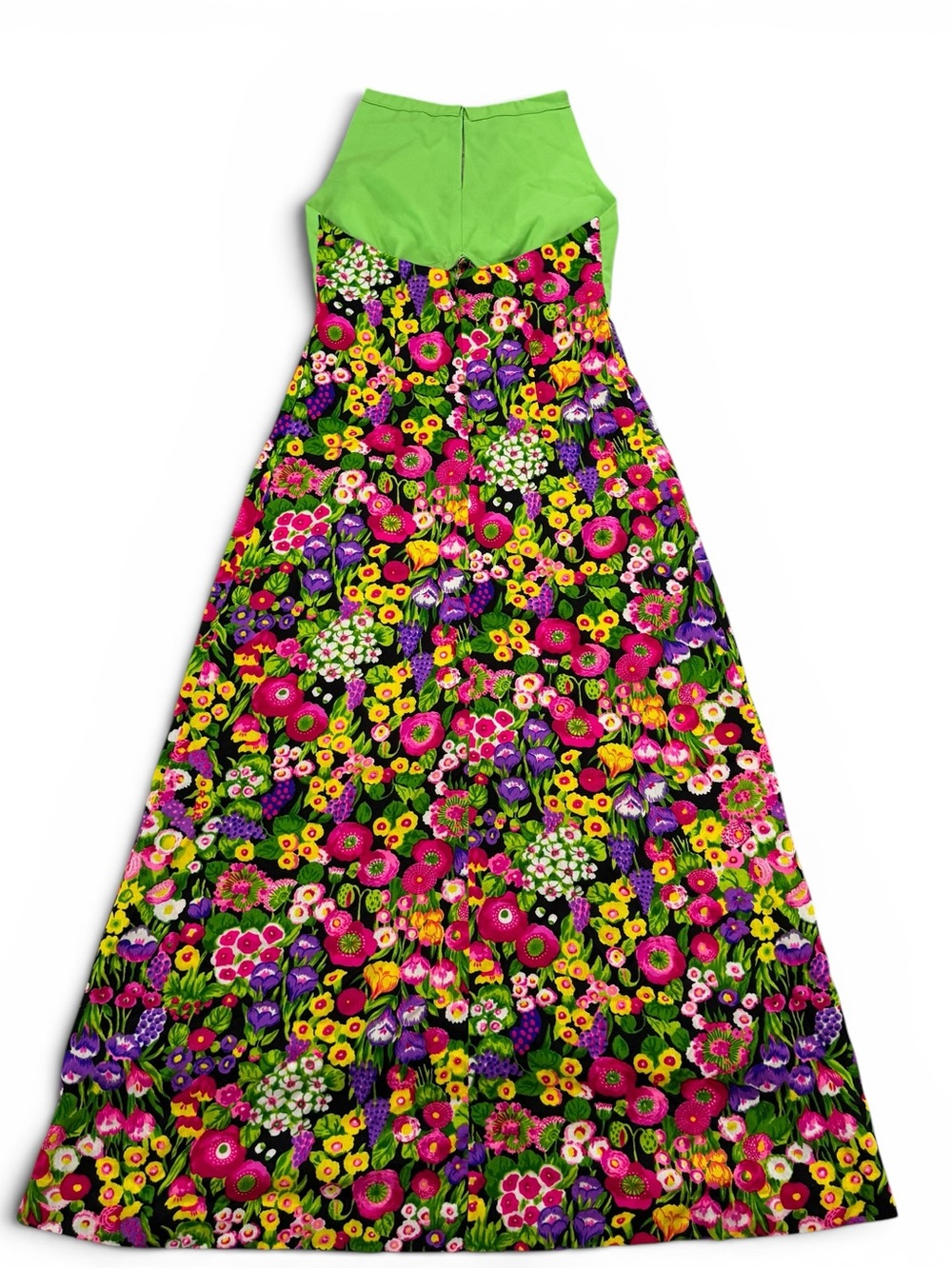 Vintage 60s 70s Neon Floral Garden Halter Maxi Dress Sz M Handmade? Retro Hippie - Picture 6 of 6